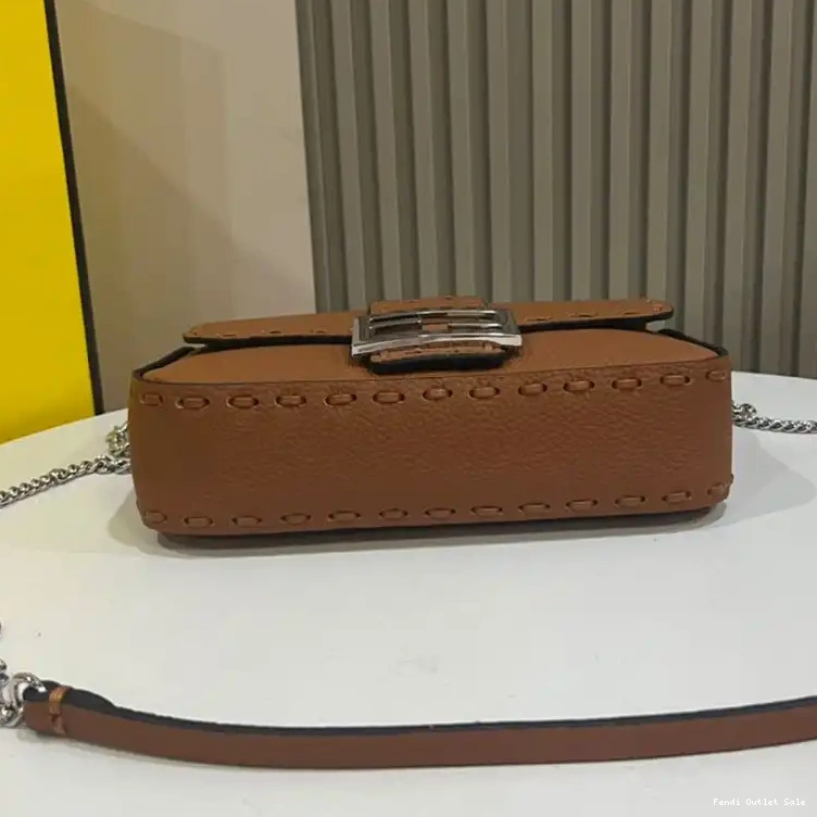 Cheap Selleria Fendi Brown Baguette Bag Mini Leather Romano In Cuoio 0629